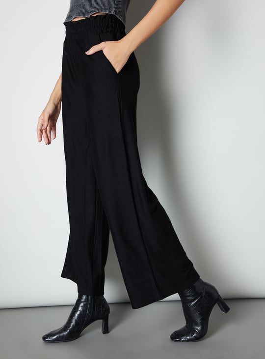 Women Solid Wide Leg Trousers