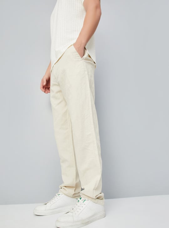 Men Solid Slim Fit Linen Chinos