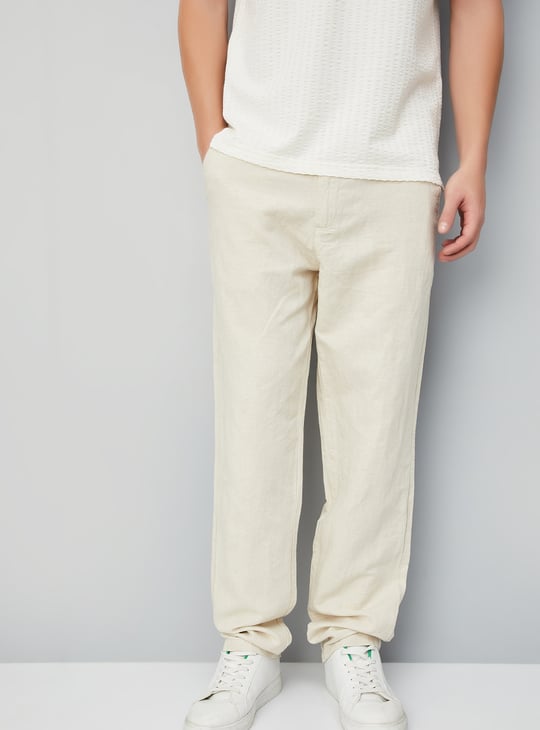 Men Solid Slim Fit Linen Chinos