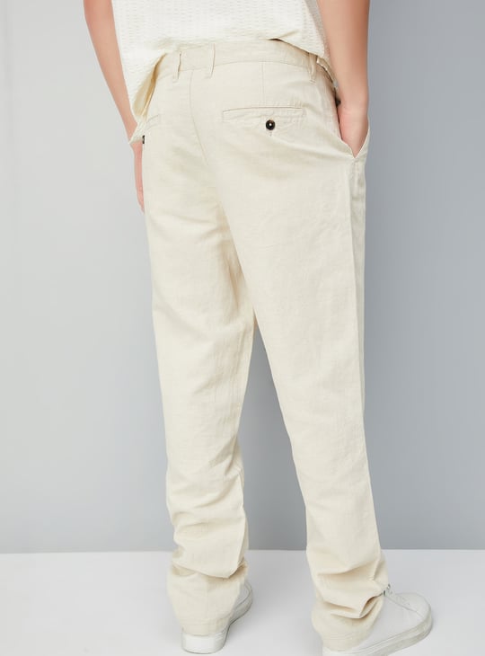 Men Solid Slim Fit Linen Chinos