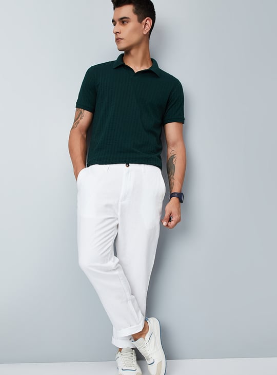 Men Solid Slim Fit Linen Chinos