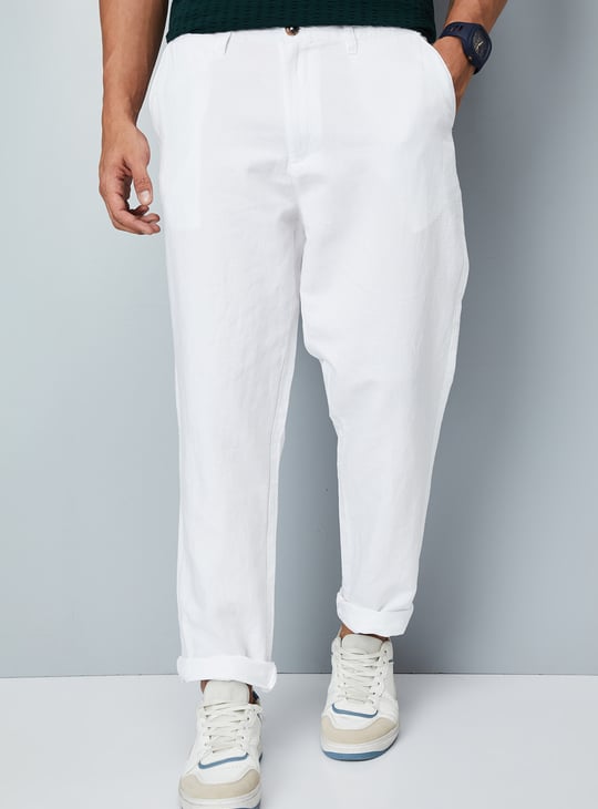 Men Solid Slim Fit Linen Chinos