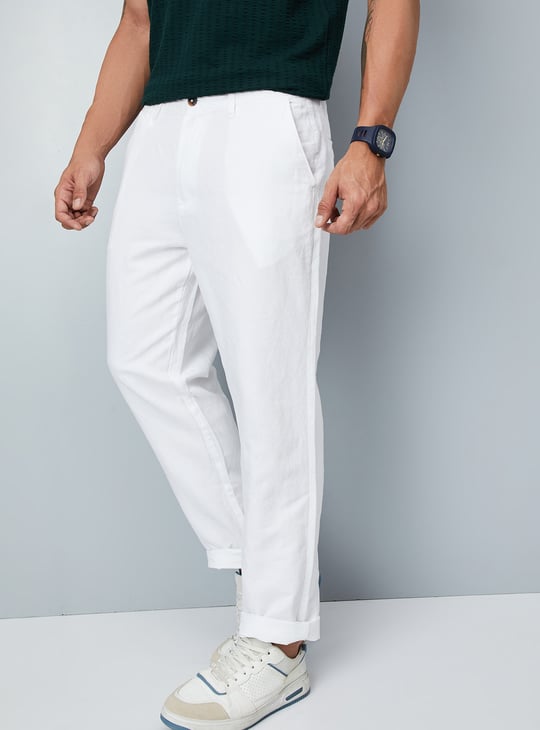 Men Solid Slim Fit Linen Chinos