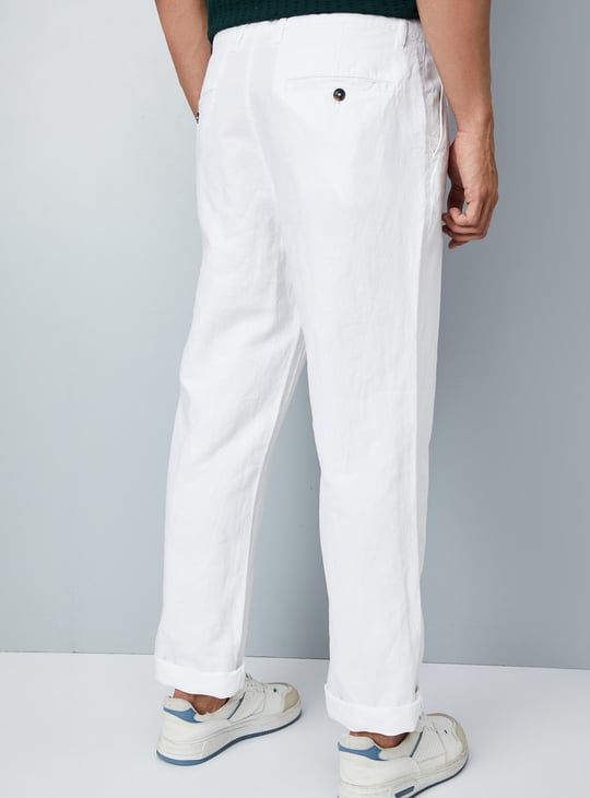 Men Solid Slim Fit Linen Chinos