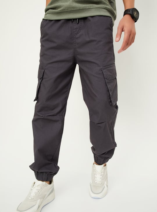 Boys Solid Relaxed Fit Cargo Joggers
