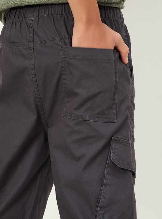 Boys Solid Relaxed Fit Cargo Joggers