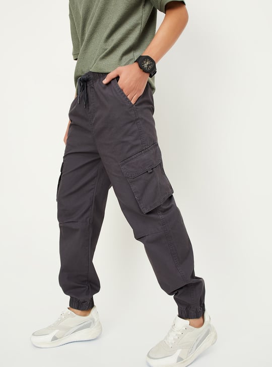 Boys Solid Relaxed Fit Cargo Joggers