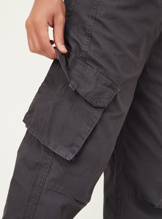 Boys Solid Relaxed Fit Cargo Joggers