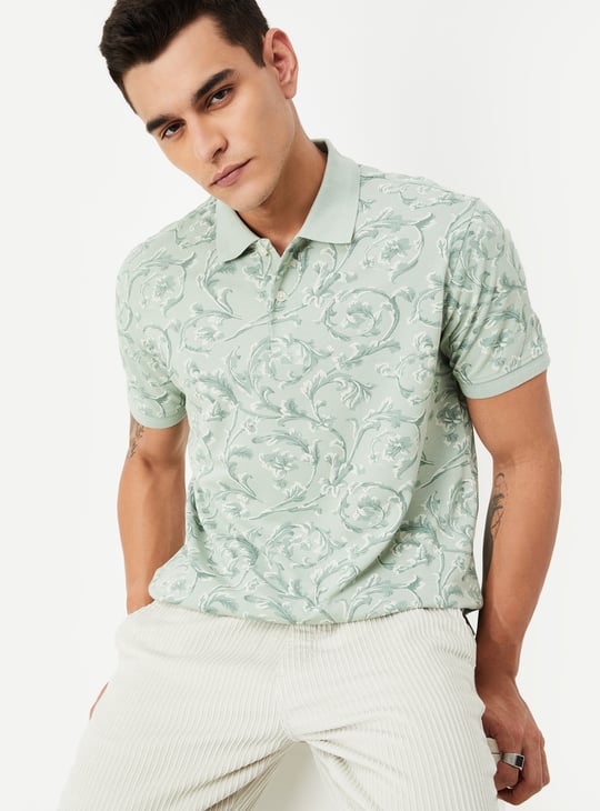 Men Floral Print Polo T-shirt