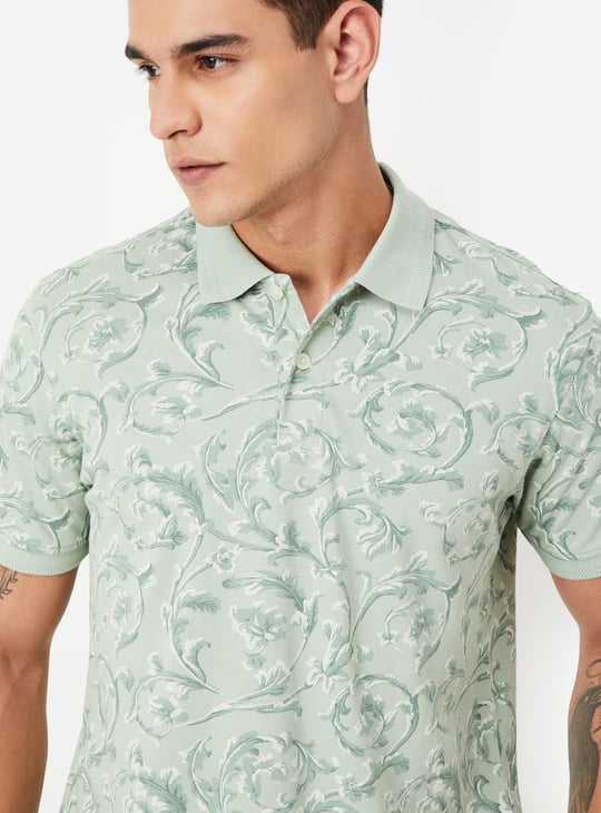 Men Floral Print Polo T-shirt