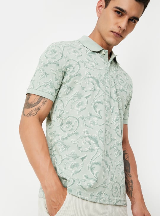 Men Floral Print Polo T-shirt