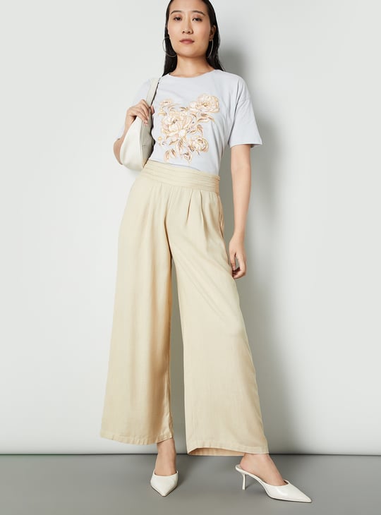 Women Solid Wide Leg Trousers