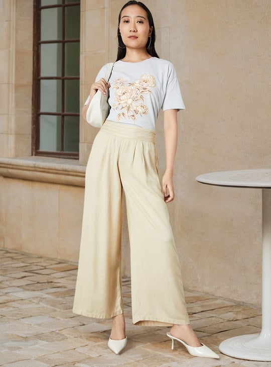 Women Solid Wide Leg Trousers