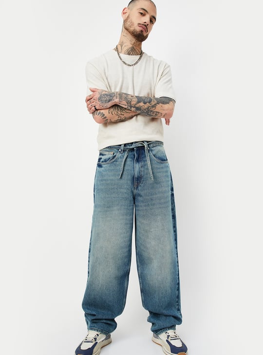 Men Washed Loose Fit Jeans