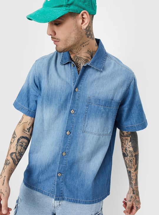Men Washed Regular Fit Denim Shirt