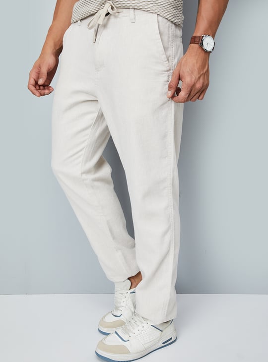 Men Solid Straight Linen Chinos