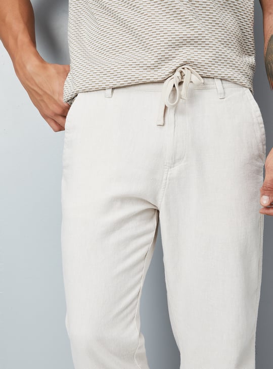 Men Solid Straight Linen Chinos
