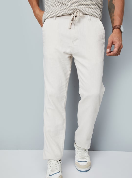 Men Solid Straight Linen Chinos
