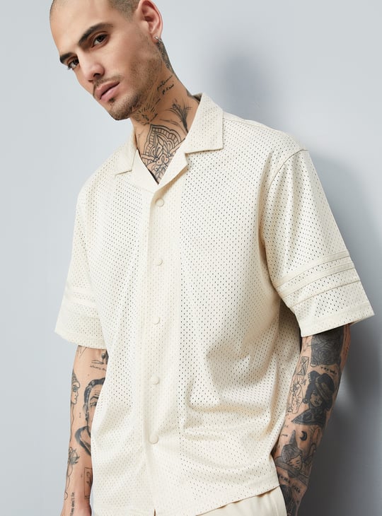 Men Laser Cuts Oversized Fit Shirt