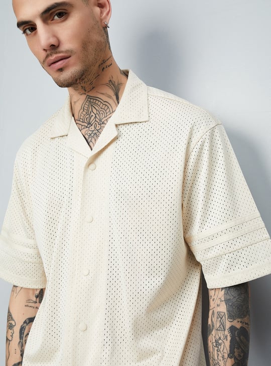 Men Laser Cuts Oversized Fit Shirt