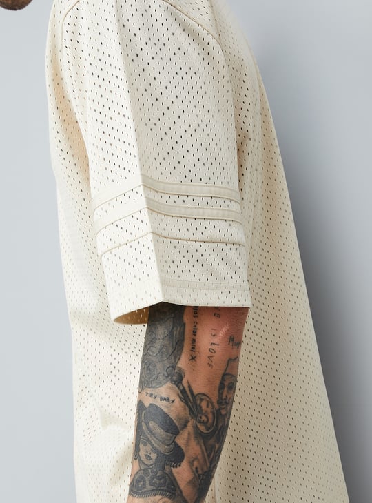 Men Laser Cuts Oversized Fit Shirt