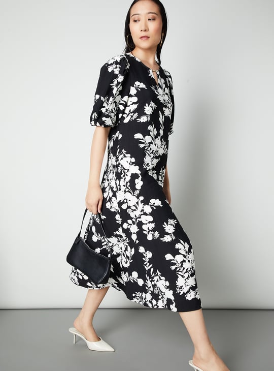 Women Floral Print A-line Midi Dress