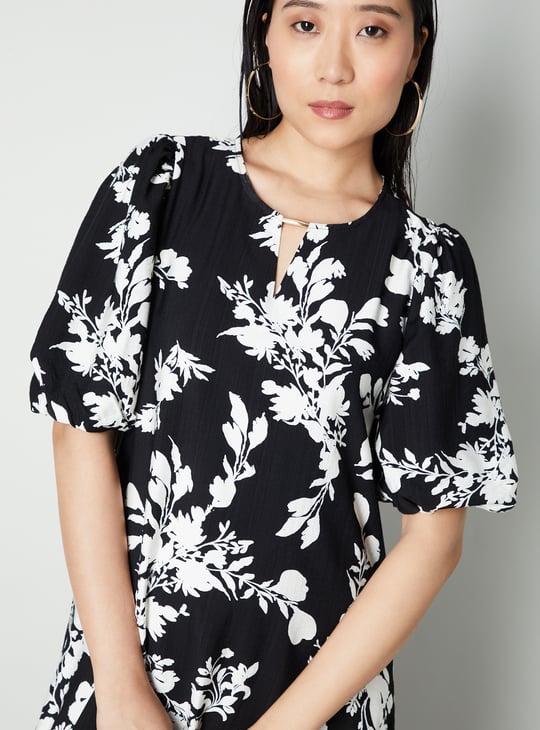 Women Floral Print A-line Midi Dress