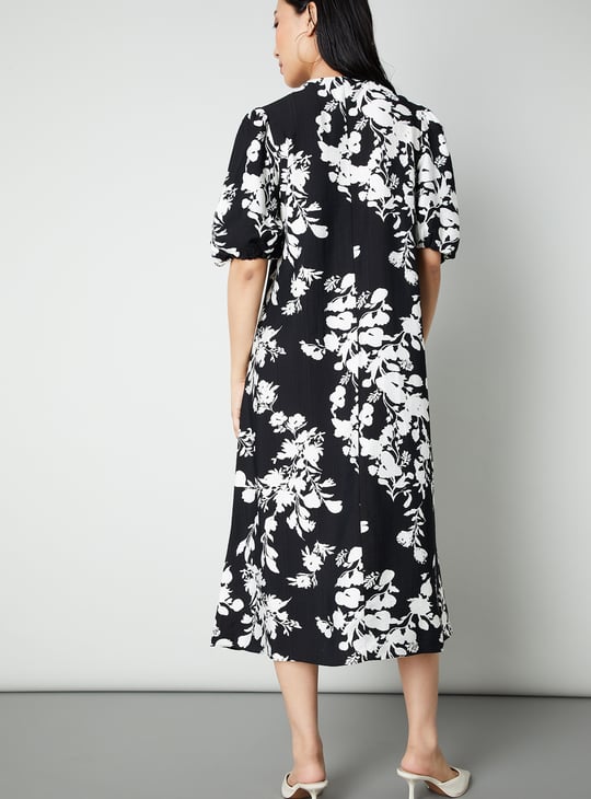 Women Floral Print A-line Midi Dress