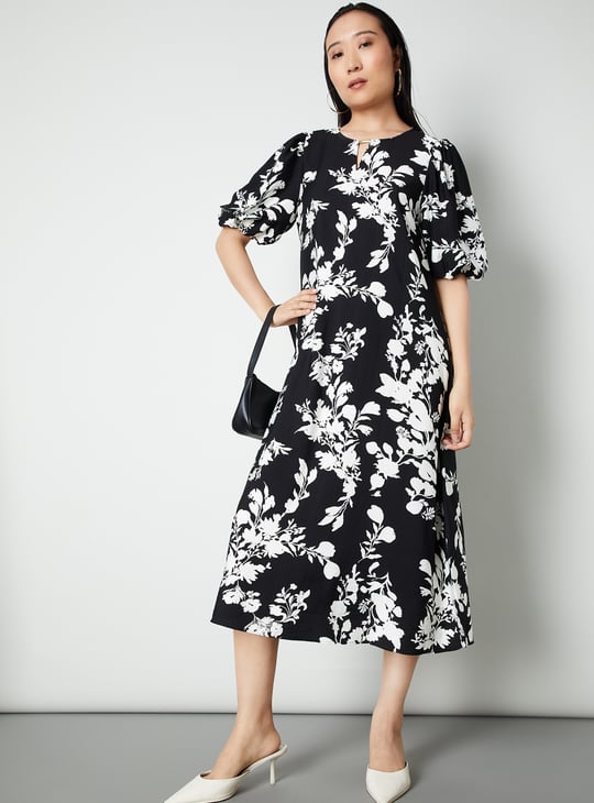Women Floral Print A-line Midi Dress