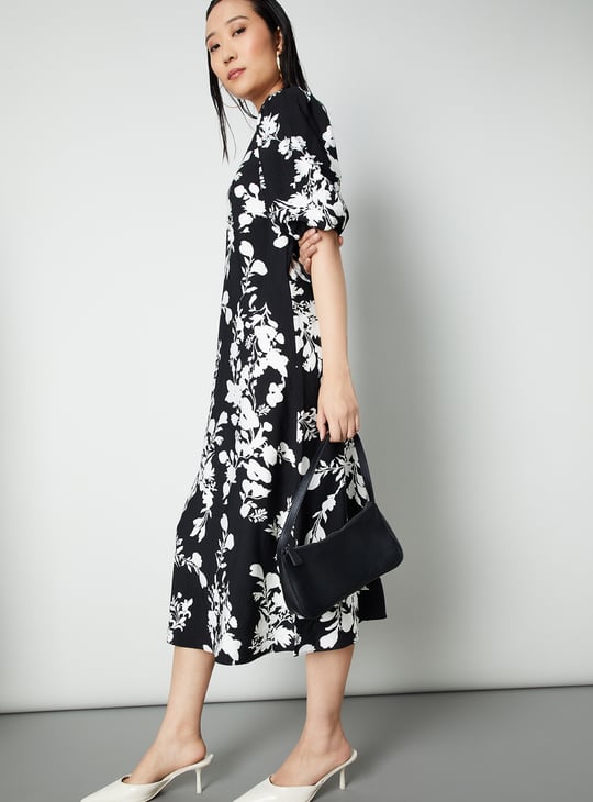 Women Floral Print A-line Midi Dress