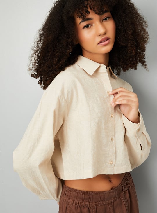 Women Textured Boxy Fit Crop Shirt