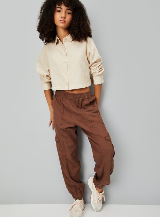 Women Textured Boxy Fit Crop Shirt