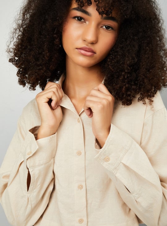 Women Textured Boxy Fit Crop Shirt