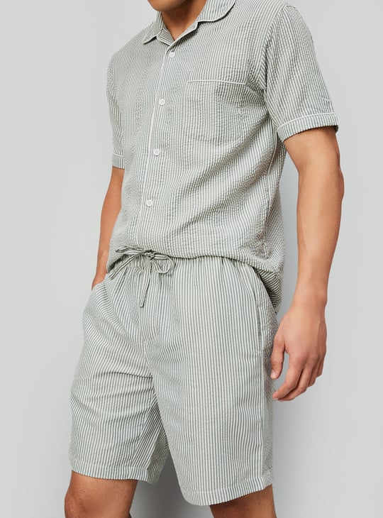 Men Seersucker Lounge Shorts | Green | Striped