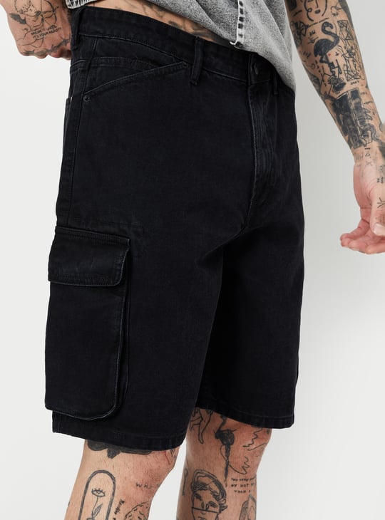 Men Washed Cargo Denim Shorts
