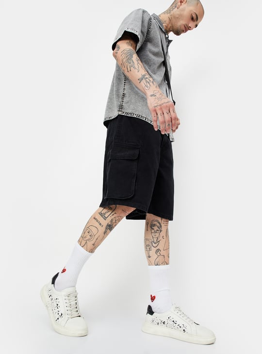 Men Washed Cargo Denim Shorts