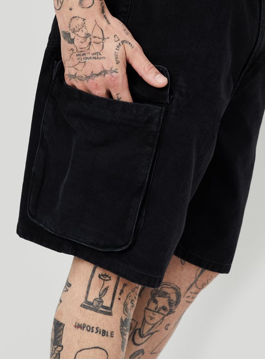 Men Washed Cargo Denim Shorts