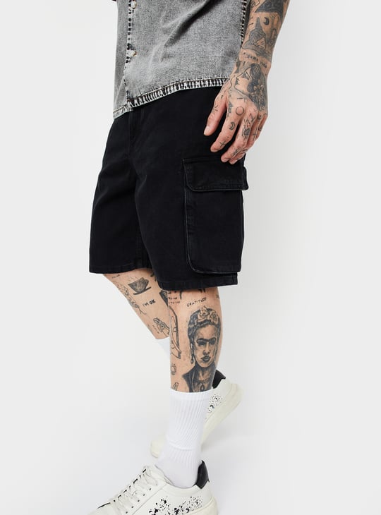 Men Washed Cargo Denim Shorts