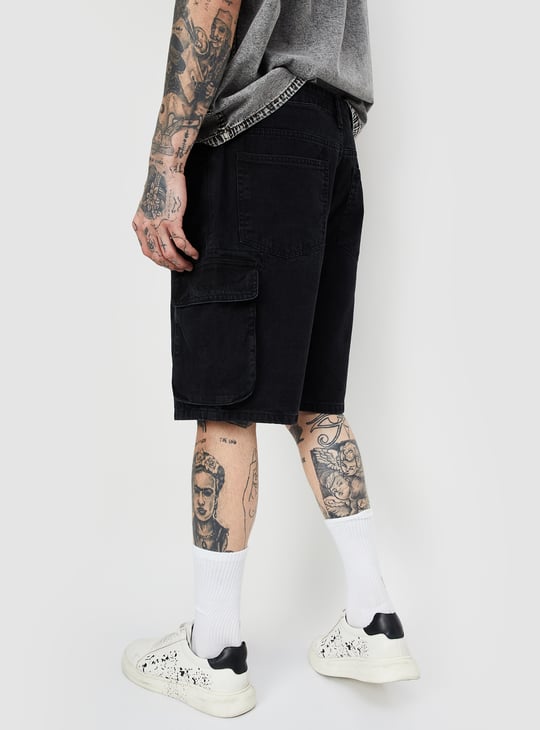 Men Washed Cargo Denim Shorts
