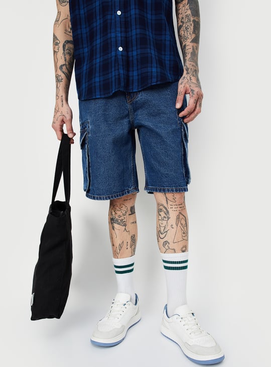 Men Washed Cargo Denim Shorts