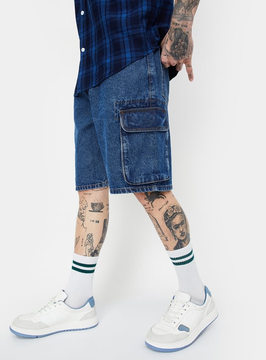 Men Washed Cargo Denim Shorts