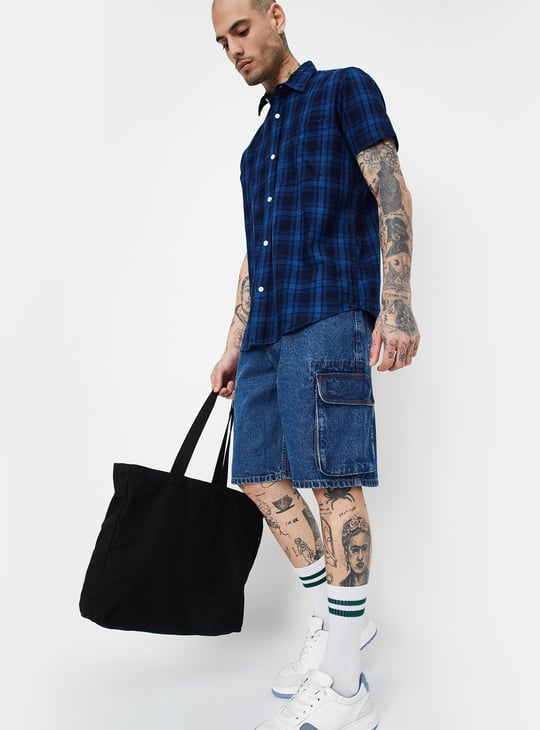 Men Washed Cargo Denim Shorts