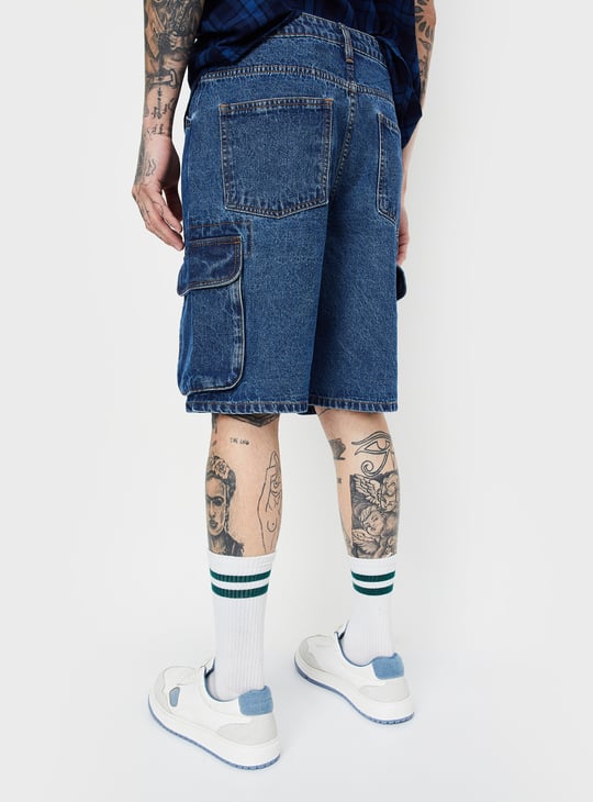 Men Washed Cargo Denim Shorts