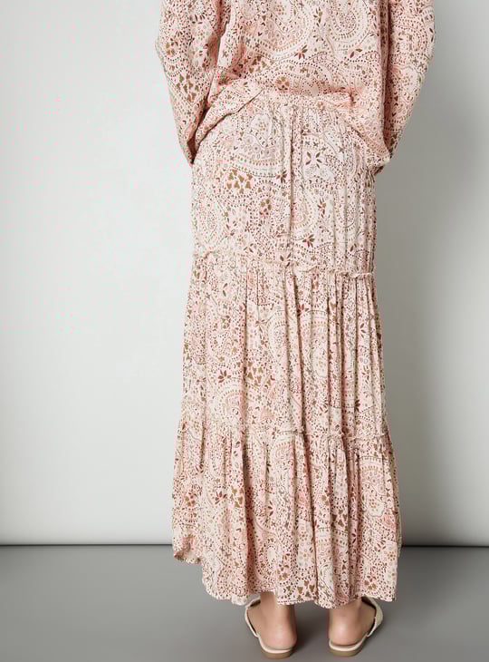 Women Printed Tiered Long Skirt