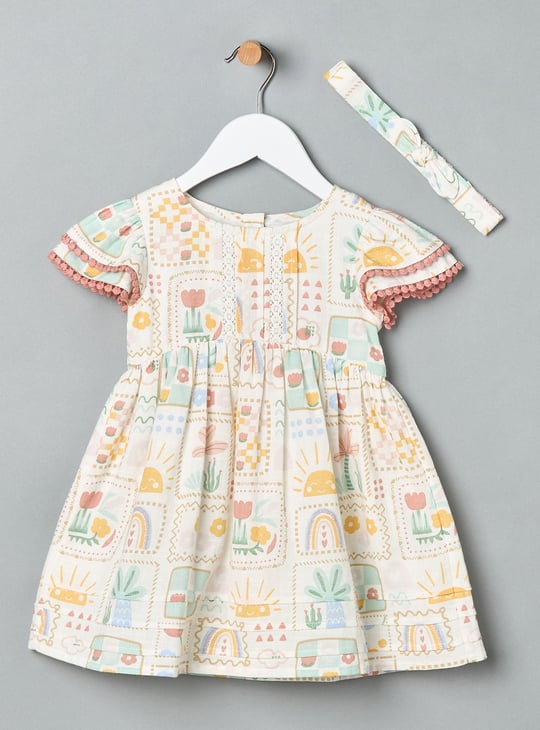 Girls Printed Dress with Matching Headband