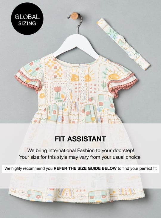 Girls Printed Dress with Matching Headband