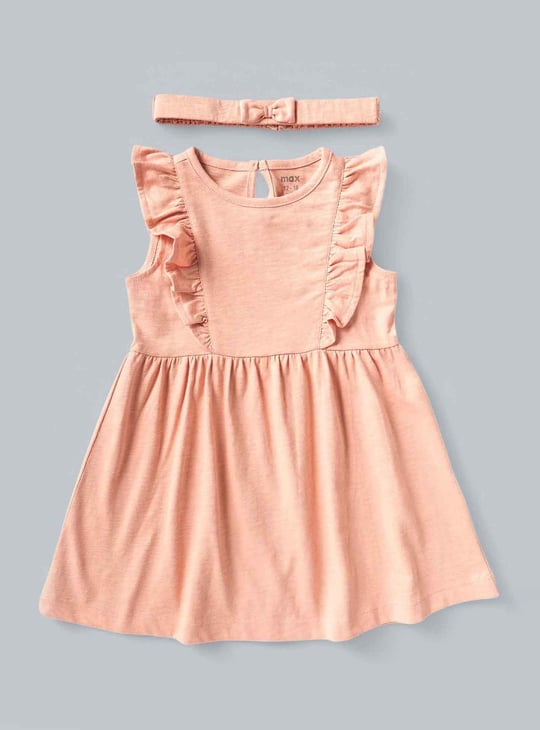 Girls Solid Dress with a Headband
