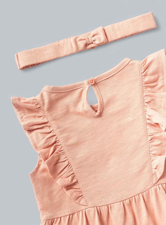 Girls Solid Dress with a Headband