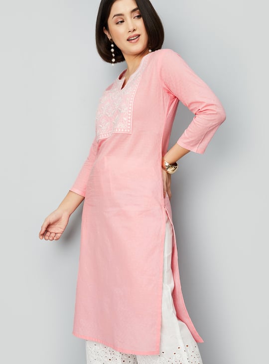 Women Embroidered Yoke Straight Kurta