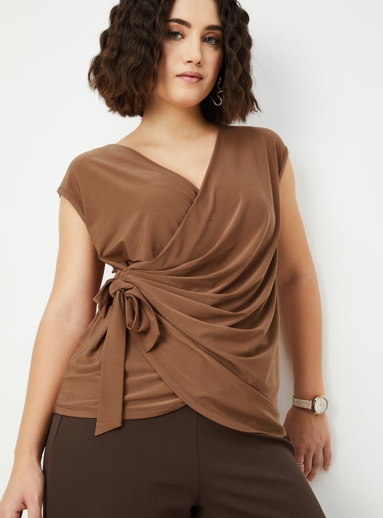 Women Solid Wrap Top